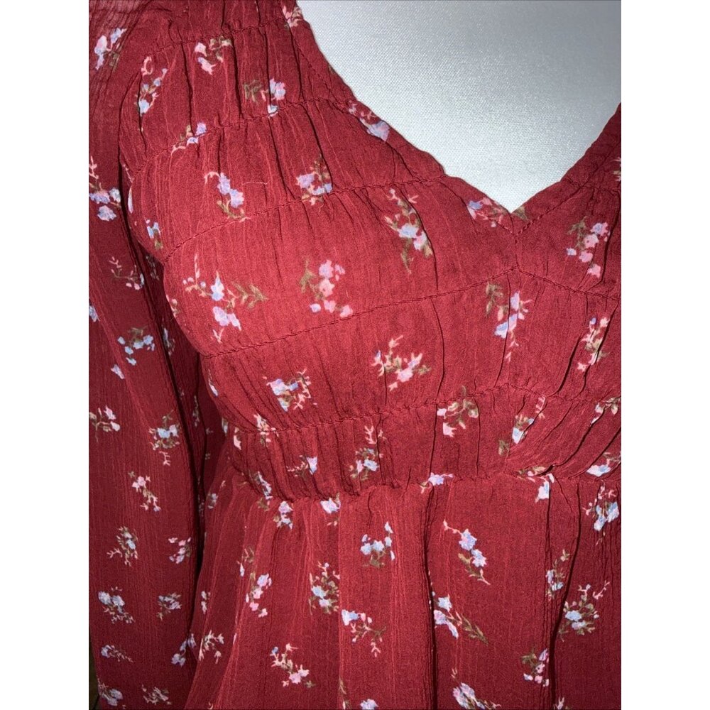American Eagle Puff Sleeve Top Blouse Floral Ditsy Baby Doll Boho Smocked Size S - Picture 9 of 9